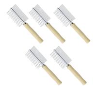 DECHOUS 5Pcs Pet Grooming Comb Set with Wooden Handle, Double-Sided Stainless Steel Shedding and Detangling Brush for Dogs and Cats, Metal Pet Hair Rake Suitable for Shedding and Fur