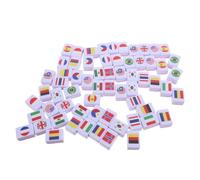 DECHOUS 64pcs Portable Two Player Mahjong Set with National Flags Travel Melamine Tiles Board Game for Family Coffee Table and Couple Fun