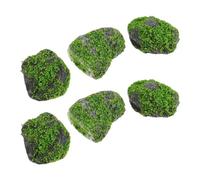 DECHOUS 6pcs Artificial Moss Rocks for Fish Tank and Terrarium Decoration, Foam Stone Miniature Rock Ornaments with Lifelike Green Moss, Compact Size for Easy Vase Filling and Garden