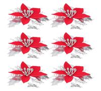 DECHOUS 6pcs Glitter Artificial Poinsettias with Clips for Christmas Tree Decorations Wreath Ornaments Holiday Floral Decor Easy Setup High Realism Reusable Design