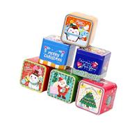 DECHOUS 6Pcs Square Tinplate Christmas Candy Storage Boxes, Iron Cookie Tins for Xmas Baking and Festive Treats Packaging Random Style