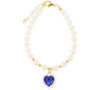 DECHOUS Adjustable Small Animal Necklace Collar Pet Collar Lightweight Stylish Blue Resin Artificial Pearl and Gem Decoration Adjustable Size 20-25cm for Festivals and Parties Small