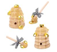 DECHOUS Bee Festival Straw Beehive Ornament with Honey Dipper Stick, 4pcs Tiered Tray Decoration Set for Kitchen and Home Décor Accents