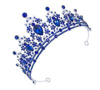 DECHOUS Blue Rhinestone Crown Hairband for Bride with Alloy Frame, Elegant Wedding Hair Accessory Adds Glamour for Celebrations and Live Streaming