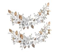 DECHOUS Bridal Hair Accessories 2Pcs Wedding Headpieces Polymer Clay Flowers and Silver Alloy Leaves Hair Pieces for Brides Formal Events