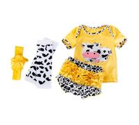 DECHOUS Cartoon Milk Cow Reborn Doll Clothes Girl Outfit for Dolls Short Sleeve and Shorts for All Seasons