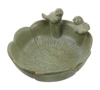 DECHOUS Ceramic and Bird Design Weather Easy Ornament Resistant Bath Bowl for Leaf-shaped Maintenance Water Feeding Tray Outdoor Garden Wildlife