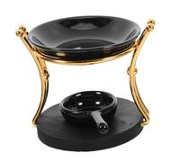 DECHOUS Ceramic Candle Burner Holder Black Iron Aroma Oil Diffuser Wooden Base Tealight Wax Warmer for Home Decor