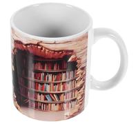 DECHOUS Ceramic Coffee Mug with Bookshelf Design for Home and Office, Multiuse Functionality for Holding Small Items, Unique Literary Charm Yellow Drinking Cup Suitable for Decoration