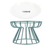 DECHOUS Ceramic Raised Cat Bowl Set with Metal Stand, Fishbone-shaped and Green Rack, Anti-neck Strain Elevated Pet Feeding Dishes for Cats and Kittens - 2pcs Kit