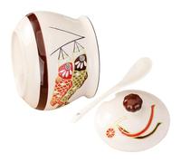 DECHOUS Ceramic Storage Jar 300ml Airtight Seasoning Container with Spoon Smooth Surface Simple Shape for Kitchen and Coffee Storage