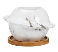 DECHOUS Ceramic Succulent Plant Pot with Drainage Hole and Wooden Tray, Modern Chic Planet Shape Flowerpot for Indoor Use, for Kitchen Or Balcony, Suitable for Flowers and Succulents