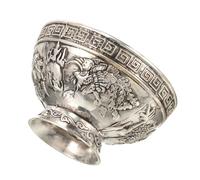 DECHOUS Dragon Phoenix Pattern Miao Silver Sacrificial Bowl Copper Water Offering Cup Temple Worship Food Container Religious Ritual Decorative Brass Bowl for Shrine Use