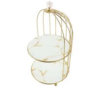 DECHOUS Elegant White Iron Birdcage Cake Stand with Marble Tray, Easy to Assemble and Versatile Dessert Display for Desktop Cakes and Afternoon Tea Parties
