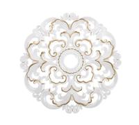 DECHOUS European Style 12 Inch Decorative Ceiling Medallion in White and Light Gold, Round Plastic Lighting Plate for Flush Mount Lights and Fan Fixtures in Hallway