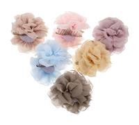 DECHOUS Floral Hair Claw Clips Set 6Pcs Mini Camellia Artificial Flowers for Women - Pastel Yellow, Grey Purple, Pink Apricot, Lake Blue, Light Pink, Light Coffee - Easy Styling for