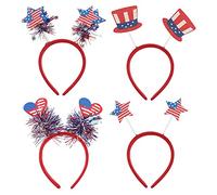 DECHOUS Fourth of July Headdress 4Pcs Assorted Styles Including Heart and National Flag for American Theme Party and Festival Headwear Assorted style