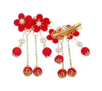 DECHOUS Girl Hanfu Hair Clip Chinese Style Fringed Barrette for Ancient Style Hairpin with Plum Blossom Design Cloth and Hair Accessory for Festivals and Ceremonies