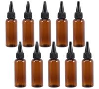 DECHOUS Hair Applicator Bottles 10Pcs 50Ml Brown Plastic Refillable Bottles with Black Nozzle Caps for Body Lotions and Professional Hair Colouring