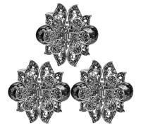 DECHOUS Hair Clips Medium Size 3pcs Zinc Alloy for Women Hollow Flower Decorative Crystal Rhinestone Hairpin Set Hair Accessories for Everyday Styling