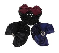 DECHOUS Hair Snood Net Bowknot 3Pcs Elastic Mesh Bun Covers for Women Nurse Work Ballet Hair Accessories in Burgundy Blue Black