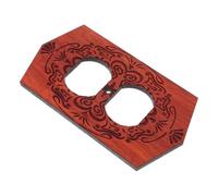 DECHOUS Hexagon Wooden Switch Plate Cover 1 Gang with Floral Carved Scrollwork, Brown Vintage Boho Style Wood Plate for Plug Socket, Seamless Wall Fit for New Builds and Old House Upgrades