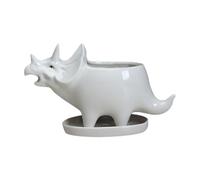 DECHOUS Indoor Ceramic Triceratops Flower Pot with Tray Succulent Planter for Dining Table and Hosting Room Decoration 6.42X3.62X3.62In