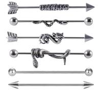 DECHOUS Industrial Bar Earrings Set Cartilage Piercing Studs 6pcs Stainless Steel Punk with Snake and Dragon Design, Stylish Decorative Accessory for Women for Daily Life