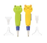 DECHOUS Luminous Nail Art Dotting Pen Set with 4 Interchangeable Tips, Rhinestone Drill DIY Tool for Manicure, 2pcs Cartoon Green Frog Yellow Cat Design, Nail Tech Essentials for Salon