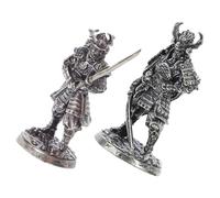 DECHOUS Mini Japanese Samurai Statue Set 2Pcs, Metal Ancient Style Warrior Figurines for Office Bonsai and Micro Garden Decor, Collectible Soldier Sculptures