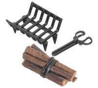DECHOUS Miniature Firewood Rack with Small Firewood Tong Doll House Fireplace Accessory Lifelike Mini Craft for Dollhouse Scene Layout Black Vintage Style