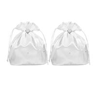 DECHOUS Money Bag Elegant and Unique Design 2pcs and Sparkling Rhinestone Embellishments White Satin with Heart Shaped Drawstring Bridal for Western Weddings and Bridal Showers