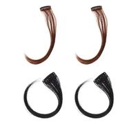 DECHOUS Natural Hair Bangs Wig Clip 4Pcs Set, Curly 25Cm Front Bangs in Light Brown and Natural Black, Women’S Side and Center Part Hairstyle Accessories for Daily Face Framing