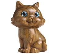 DECHOUS Ornaments Antique Cat Figurine Miniature Animal Figurine Desktop Adornment Cat Garden Statues Car Dashboard Decorations Desk Pets Wooden Statue Vintage Green Sandalwood