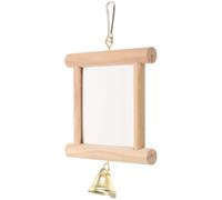 DECHOUS Parakeet Parrot 2-sided Mirror Climbing Bird Accessory with Movable Hook Glass Wood Hanging outside The Cage for Home Decoration