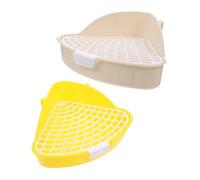 DECHOUS Pet Triangle Litter Box Plastic Detachable Small Toilet for Guinea Pig Rabbit Hamster Ferret Training Potty Indoor Use, 2 Pieces White and Yellow