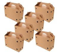 DECHOUS Poultry Shipping Cardboard Box 6Pcs with Kraft Leather Handle Breathable Disposable Pet Carrier for Small Animals, Birds and Reptiles Transportation 12.2X8X5.1