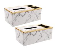 DECHOUS PU Multifunctional Storage Box and Tissue Box Cover with Remote Organizer, Decorative Marble Design, Large 9.4" X 5.1" X 3.7" Desktop Organizer for Home and Hotel