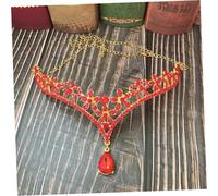 DECHOUS Red Bridal Frontlet Red Rhinestone Forehead Chain Wedding Headwear Crown Veil Accessory for Brides