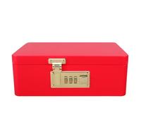 DECHOUS Red Tinplate Locking Jewelry Storage Box with Combination Lid | Rectangular Keepsake Tin, Vintage Style for Coins and Valuables, Lightweight Bedroom Organiser