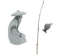 DECHOUS Resin Fisherman Statue Asian Garden Sculpture Outdoor Ornament for Fish Tank Bonsai Zen Spaces Small Detailed Figurine for Tranquil Home Decor
