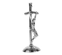 DECHOUS Retro Cross Ornament - Metal Christ Statue Standing Crucifix with Base Hand Carved Catholic Cross with Base Holy Statue Religious Table Decor
