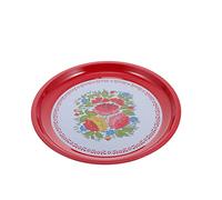 DECHOUS Retro Fruits Plate 30cm Red Enamel Round Vintage Pattern Dinner Plate for Family Gathering and Restaurants, Sturdy Retro Style Enamel Dinnerware