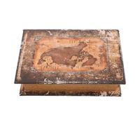 DECHOUS Vintage Bible-shaped Book Storage Box Small Size with Retro Map Design, Realistic Faux Book Decorative Box for Home Décor, Secret Key and Jewelry Hidden Safe for Office and Study