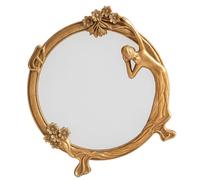 DECHOUS Vintage Makeup Vanity Mirror with Resin Silver Mirror Surface and Relief Ornament Design and Smooth Desktop Compact for Variety of Scenes Golden Tabletop Makeup