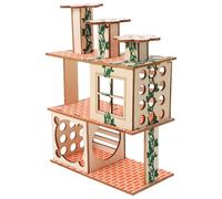 DECHOUS Wooden Hamster Hideout Villa for Small Pets Cozy Rat and Guinea Pig House with Platform Ramp Natural Pet Hideaway for Hedgehogs and Dwarf Hamsters Cage Accessory
