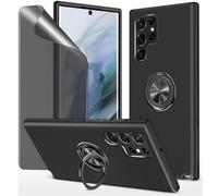 Dechyi Anti-spy Case for Samsung Galaxy S22 Ultra 5G cover with Privacy Soft Screen Protector with Ring Holder Shock Resistant Scratch Resistant PC Silicone Heavy Duty Protective Case-black