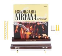 Decibelvibe Vinyl Record Shelf in Wood, Now Playing Stand, Wall Mount, to Showcase your Favorite Vinyls Record, Single and Double Vinyl Display. (Brown)