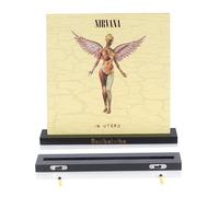 Decibelvibe Vinyl Record Shelf in Wood, Now Playing Stand, Wall Mount, to Showcase your Favorite Vinyls Record, Single and Double Vinyl Display. (Black)