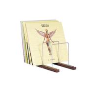 Decibelvibe Vinyl Record Storage and Player Stand, Now Playing Display with Stainless Steel and Solid Walnut Wood Premium Design, Up to 75 Records, for Living Room or HiFi Room